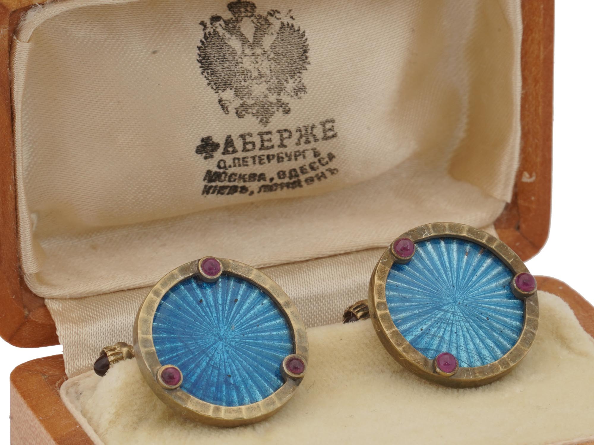 RUSSIAN 88 GILT SILVER ENAMEL CUFFLINKS IN CASE PIC-1